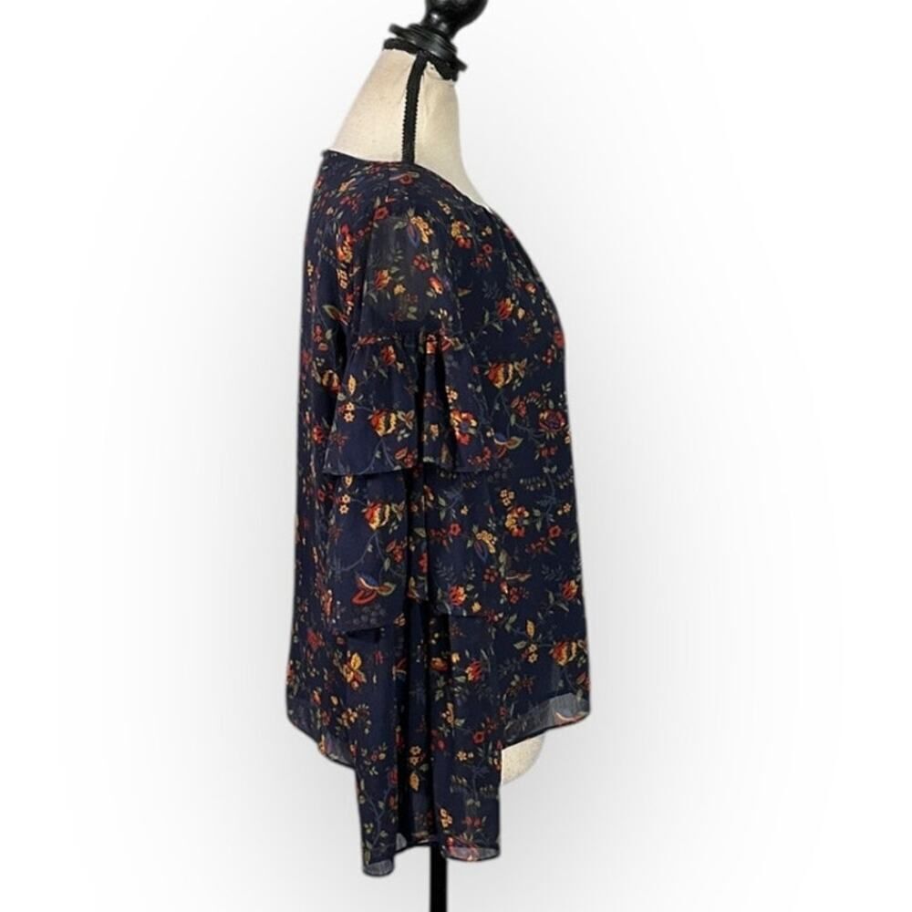 Madewell Ruffle-Sleeve Top Women's Small Navy Blue Floral Climbing Vine Blouse - Picture 6 of 13